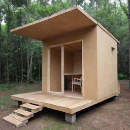 Tiny, simplistic house made from low cost materials, reminiscent of what could be purchased for a mere $100.