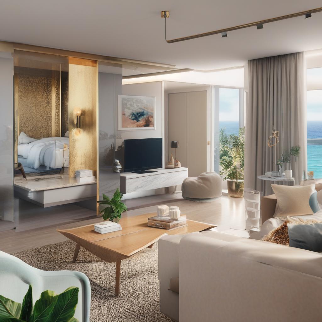 Create an ultra-realistic, high definition 8k image of a 90's styled Gold Coast apartment with extreme detail