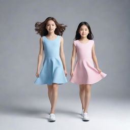 Two girls in dynamic three dimensional rendering