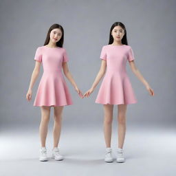 Two girls in dynamic three dimensional rendering