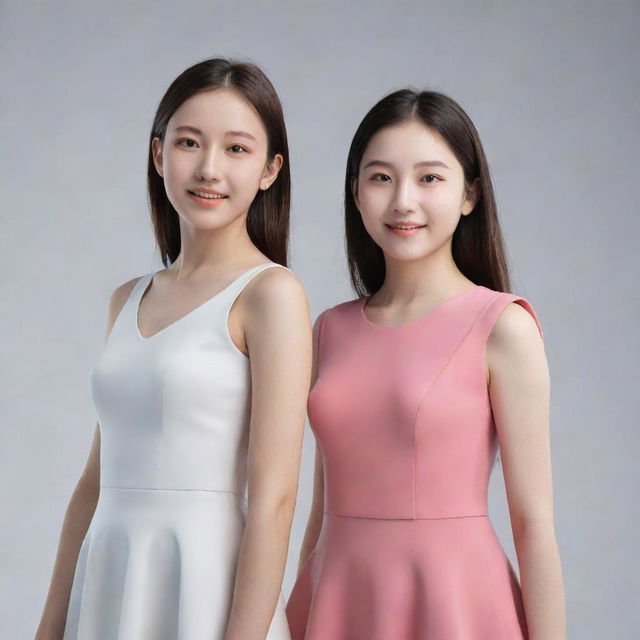 Two girls in dynamic three dimensional rendering