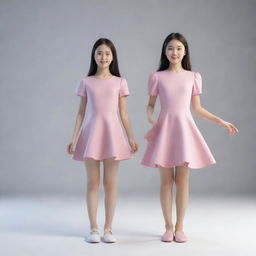 Two girls in dynamic three dimensional rendering