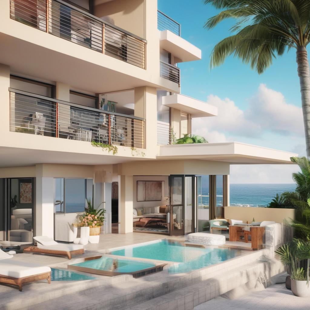 Create an ultra-realistic, high definition 8k image of a 90's styled Gold Coast apartment with extreme detail