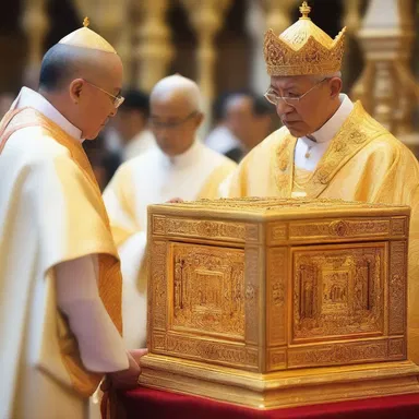 During the ceremony, the priest will inclose the holy relic in a golden box.
