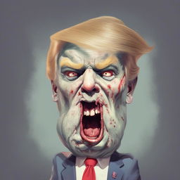 A caricature of Donald Trump depicted in a stylised, zombie-like manner, with greyish skin, sunken eyes and disarrayed hair.