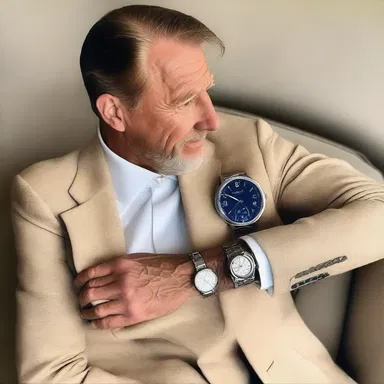 The elegant watch slipped onto his wrist, accentuating his radial pulse that matched perfectly with his stylish attire.