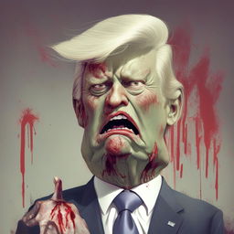 A caricature of Donald Trump depicted in a stylised, zombie-like manner, with greyish skin, sunken eyes and disarrayed hair.