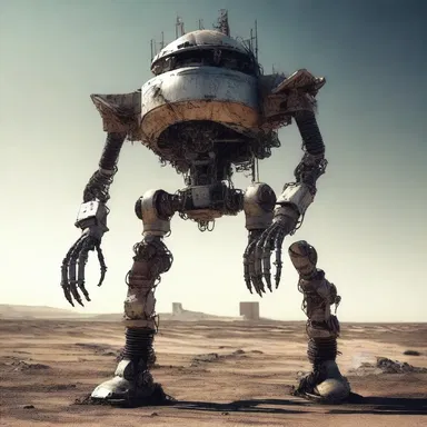 In the distant future, advanced robotic beings roamed the desolate wastelands, their bodies appearing eerily unmoving yet powered by mysterious mechanisms.