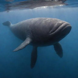 Add a layer of complexity showing the joyful sperm whale now with visible signs of battle. Scars and scratches across its wide body hint at its past encounters, adding a poignant element to the otherwise euphoric scene.