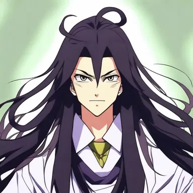 The villain in the anime had long, dark hair that ended in a funnel-shaped form.