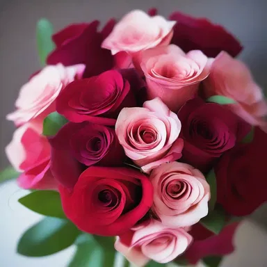 The bouquet of roses had funnel-shaped petals in various shades of red.
