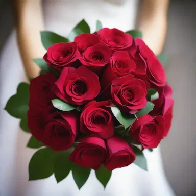 The bouquet of roses had funnel-shaped petals in various shades of red.
