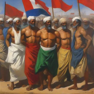 The artist's jingoistic painting depicted the strength and dominance of their own nation, while belittling the cultures and achievements of others.