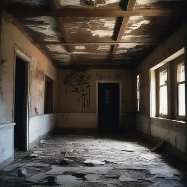The abandoned house was covered in sinister symbols, giving the impression that it served as a place of symbol-worship for a dark cult.