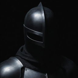 A dark, imposing knight concealed in shadows, with his face hidden by an enigmatic helmet.