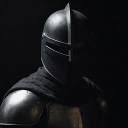 A dark, imposing knight concealed in shadows, with his face hidden by an enigmatic helmet.