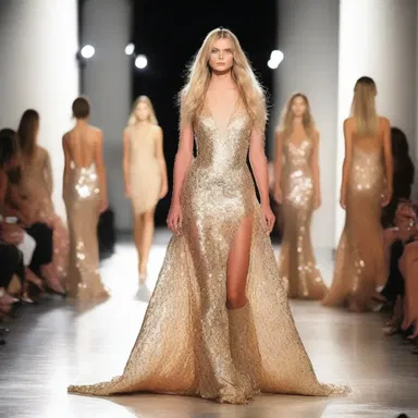 The fashion show finale featured a stunning model in a shattering sequined gown, capturing everyone's attention.