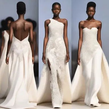 The designer showcased a unique derivative of the traditional wedding dress, featuring unconventional fabric and modern cuts.
