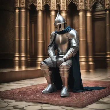 The armor-clad knight knelt before the altar, seeking divine protection before battle.
