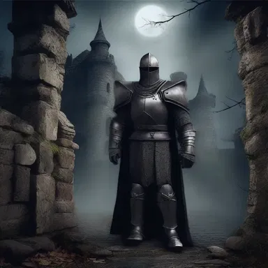 The haunted castle was guarded by an armor-clad specter, terrifying anyone who dared to enter.