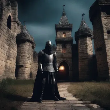 The haunted castle was guarded by an armor-clad specter, terrifying anyone who dared to enter.