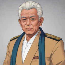 Tan Malaka, a prominent Indonesian nationalist, redesigned in anime style with vibrant colors and detailed features.