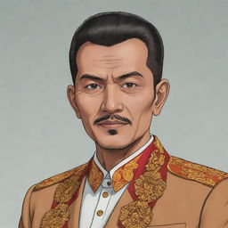 Tan Malaka, a prominent Indonesian nationalist, redesigned in anime style with vibrant colors and detailed features.