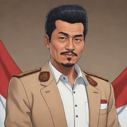 Tan Malaka, a prominent Indonesian nationalist, redesigned in anime style with vibrant colors and detailed features.