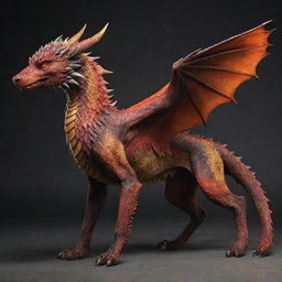 A majestic canine creature with dragon-like features, including scales, wings, and fiery eyes.