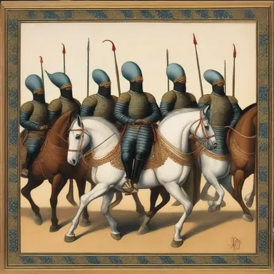 The painting depicted a group of janissaries on horseback, showcasing their regal armor and disciplined formation.