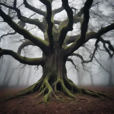 In the dark and eerie forest, the old tree displayed a haunting rooting, as if it had come to life with sinister intentions.