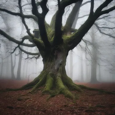 In the dark and eerie forest, the old tree displayed a haunting rooting, as if it had come to life with sinister intentions.