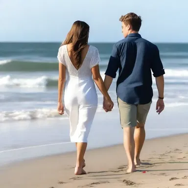 As the couple walked along the beach, they held hands and gazed spatially into each other's eyes, feeling the undeniable connection between them.