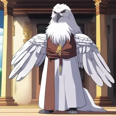 The anime series features a mystical marabou that serves as a guardian of the ancient temple.