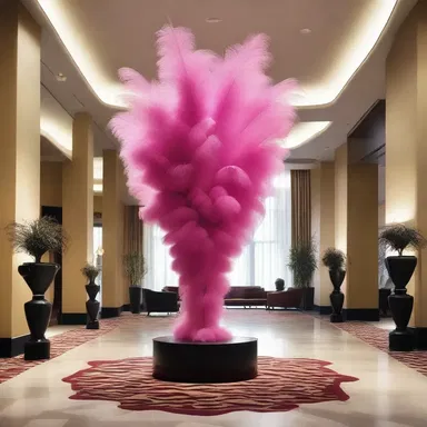 The hotel's luxurious lobby was decorated with a unique marabou sculpture, adding an exotic touch to the interior design.