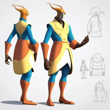The animated character's costume was made entirely from cambric, giving it a unique and stylish appearance.