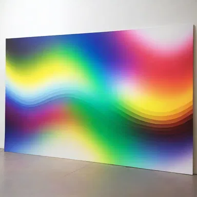The artist created a spectrographic painting using different colors to represent different wavelengths of light.