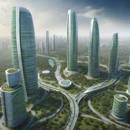 Futuristic vision of India in 2050 featuring advanced technology, green energy solutions, and modern architecture. 