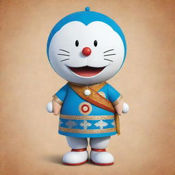 Doraemon, the beloved cartoon character, reimagined in a distinct Indian style with regional clothing and colors. 