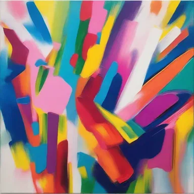 The artist creatively raddles vibrant colors onto the canvas to create an abstract masterpiece.