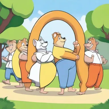 The characters in the cartoon show raddle their tails together to form a human chain.