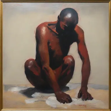 The painting showcased a figure with galled skin, symbolizing the pain and suffering experienced.