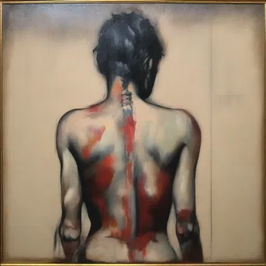 The painting showcased a figure with galled skin, symbolizing the pain and suffering experienced.