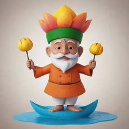 Design a mascot incorporating elements of the sacred Varanasi river, a vibrant lotus flower, and a traditional chef's cap.