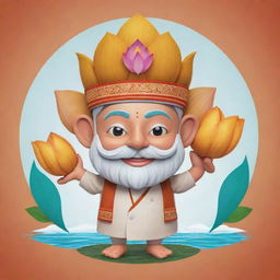 Design a mascot incorporating elements of the sacred Varanasi river, a vibrant lotus flower, and a traditional chef's cap.