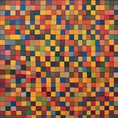 The artist used a plain weave technique to create a vibrant painting with alternating colors, showcasing a checkerboard pattern.