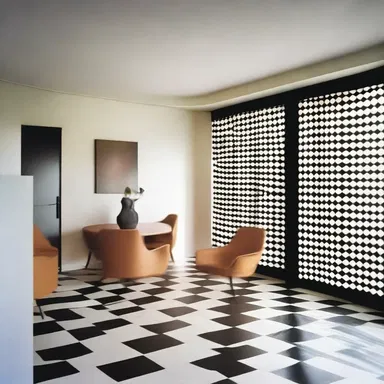The architect incorporated plain weave curtains into the design of the modern house, adding a unique checkerboard texture to the interior.