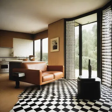 The architect incorporated plain weave curtains into the design of the modern house, adding a unique checkerboard texture to the interior.