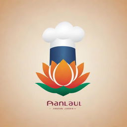 Create a creative logo featuring elements of Varanasi, a vibrant lotus flower, and a traditional chef's cap.