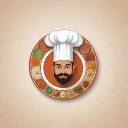 Design a creative logo featuring plates of delectable Indian food and a chef's cap, all expertly blended with the cultural aesthetics of Varanasi.